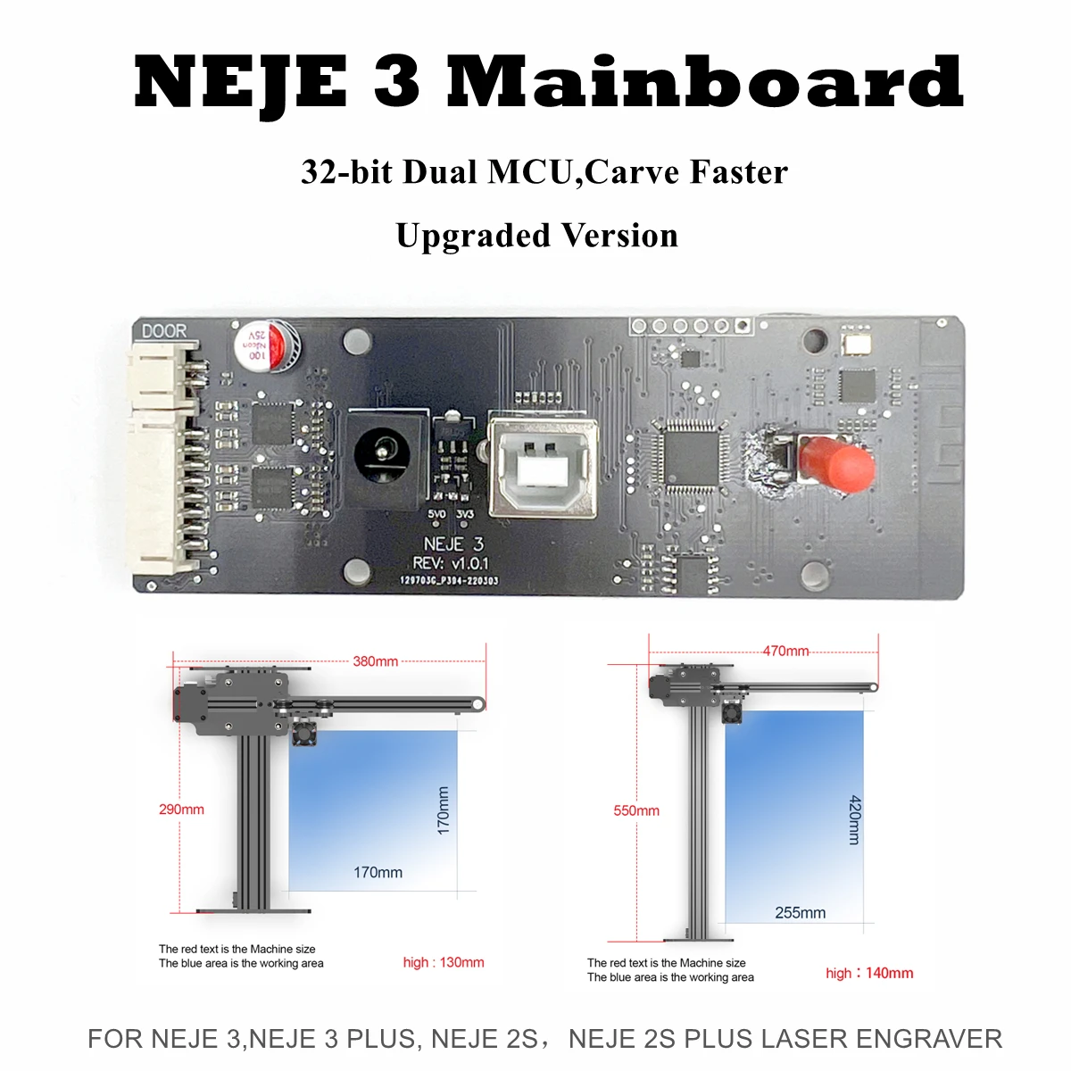 NEJE Laser Engraver Mainboard With 32-bit Dual MCU for NEJE Master 2s/NEJE 3 Plus 255X420mm Laser Engraver Mainboard Replacement
