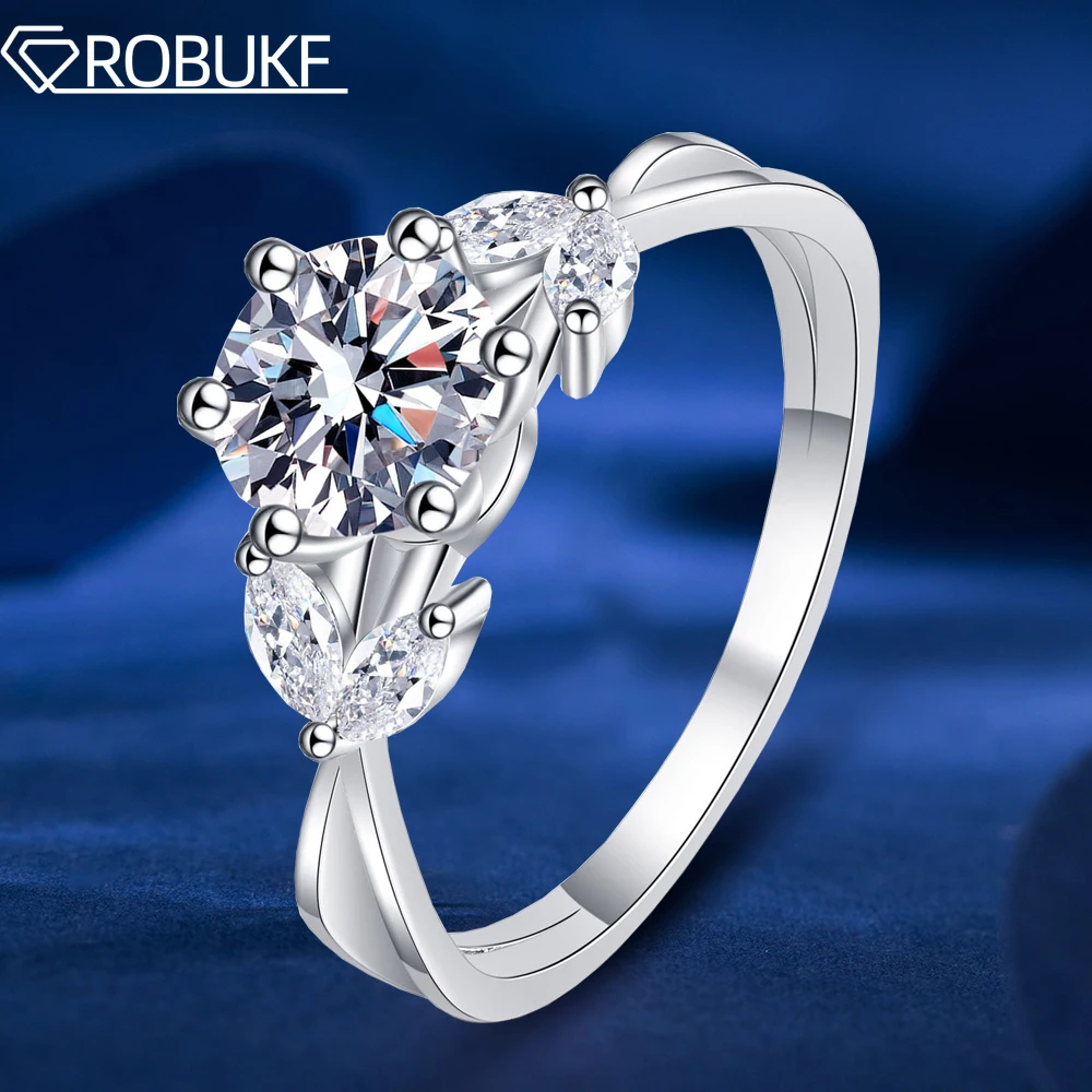 

GRA Certified 1CT Moissanite Ring Sparkling Round Cut Diamond Promise Wedding Band Jewelry 925 Sterling Silver Rings For Women