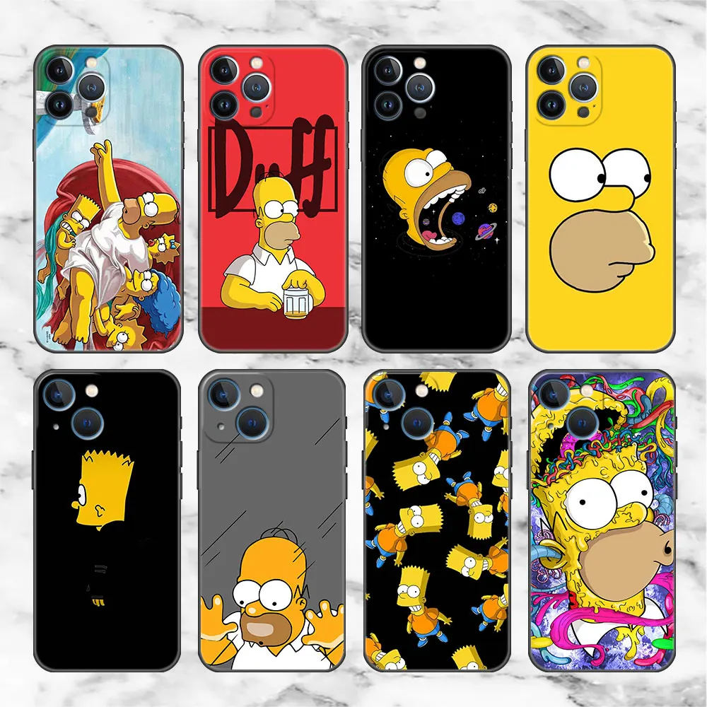 Case For Apple iPhone 11 13 14 12 Pro 7 Plus XR X XS Max 6 6S 13Pro Max Black Silicone Phone Funda Funny Homer Simpson