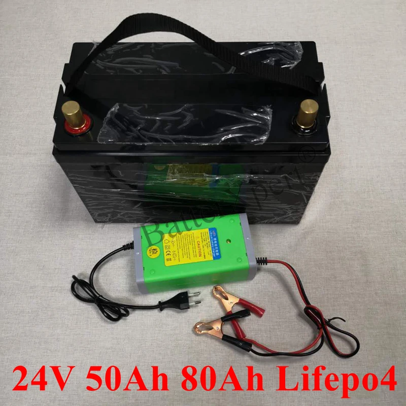 

24v 80Ah LiFepo4 lithium Battery Pack Deep Cycle 2000 times 24V 50Ah for solar system inverter RV motorhome boat+10A charger