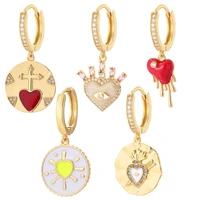 enamel red heart love hoop earrings enamel zircon real gold color crystal piercing dangle earring korean new fahion jewelry