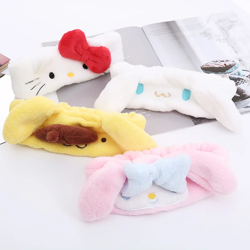 

Повязка для волос в стиле аниме Cinnamoroll, милая плюшевая головная повязка с помпоном в виде пуринового мультяшного сердца для девочек, детский...