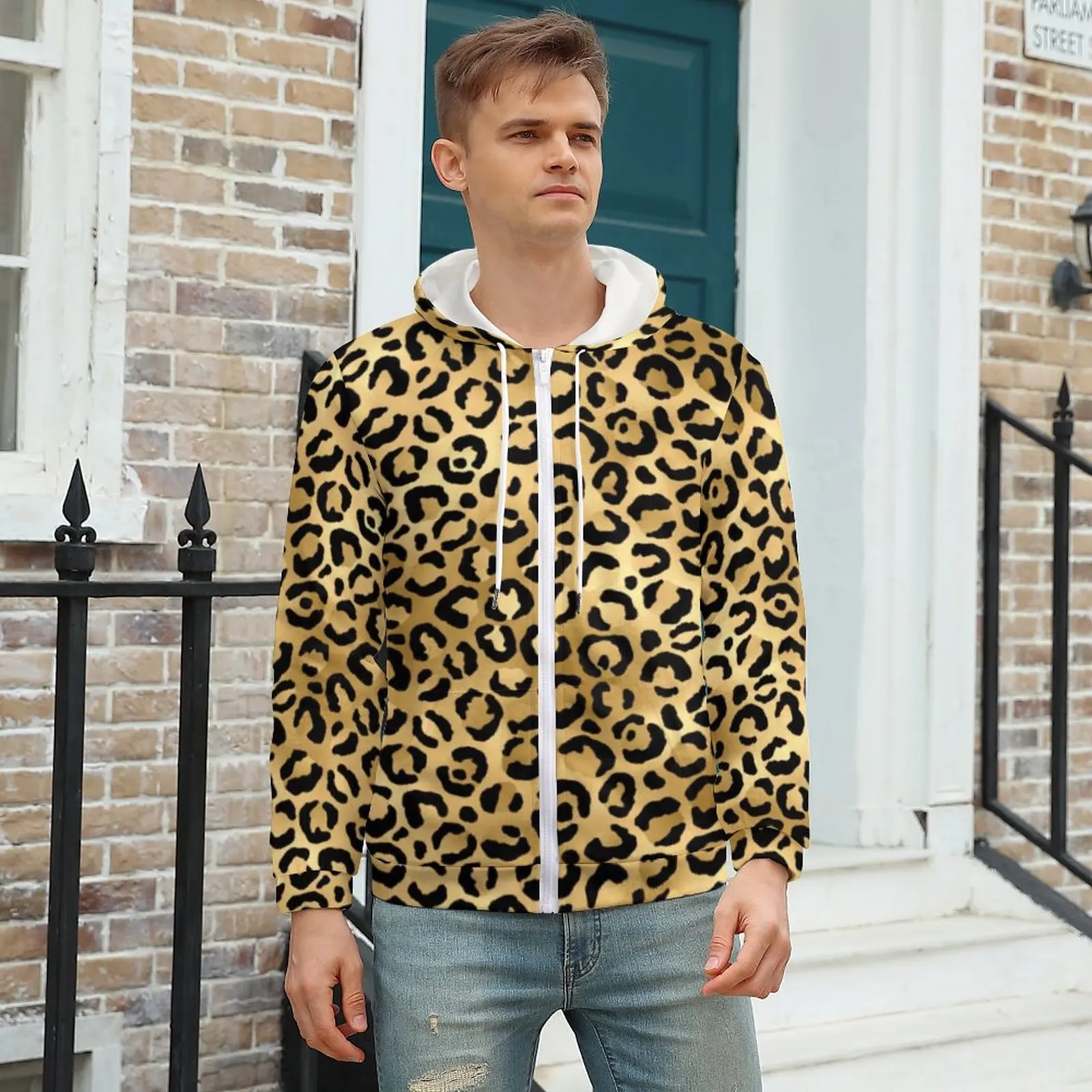 

Black Gold Leopard Print Loose Hoodies Cheetah Animal Street Style Hoodie Men Long Sleeve Kawaii Sweatshirts Big Size 4XL 5XL