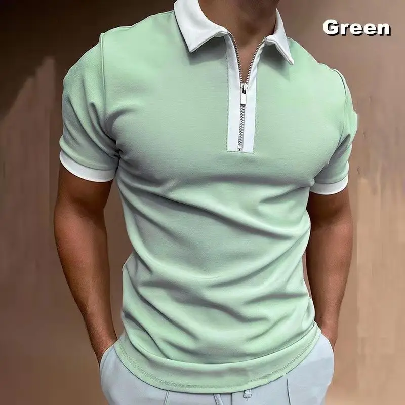 

LICHENGRUI 2023 New Polo Shirts Men Casual Solid Striped Blouse Male Turn-down Collar Short Sleeve Tops Vintage Slim Fit Men