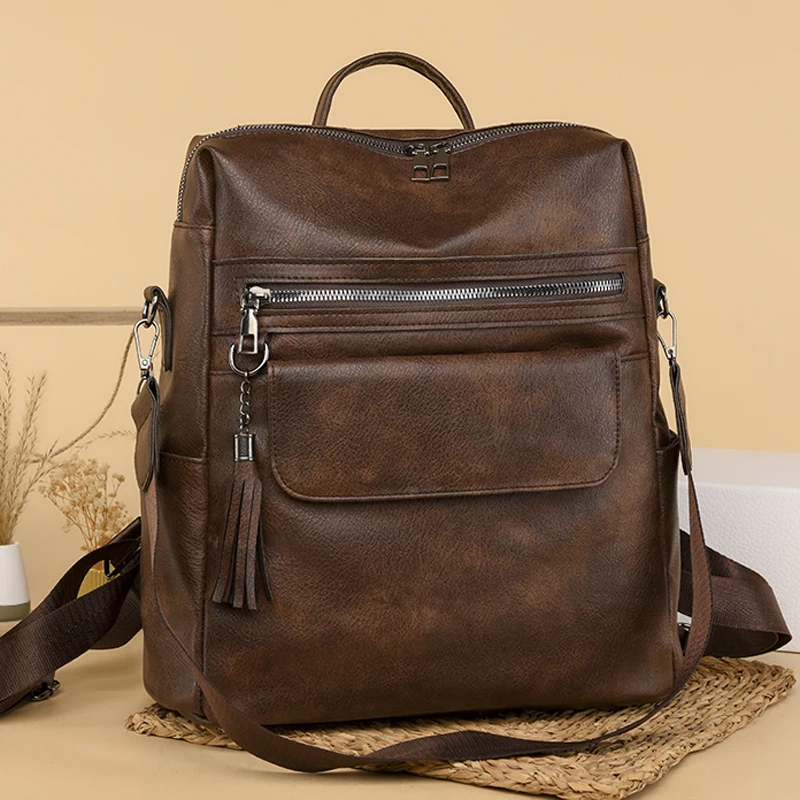 

Новинка 2022, женские кожаные рюкзаки, высококачественный Женский винтажный рюкзак для девочки, школьная сумка, повседневный дорожный рюкзак...