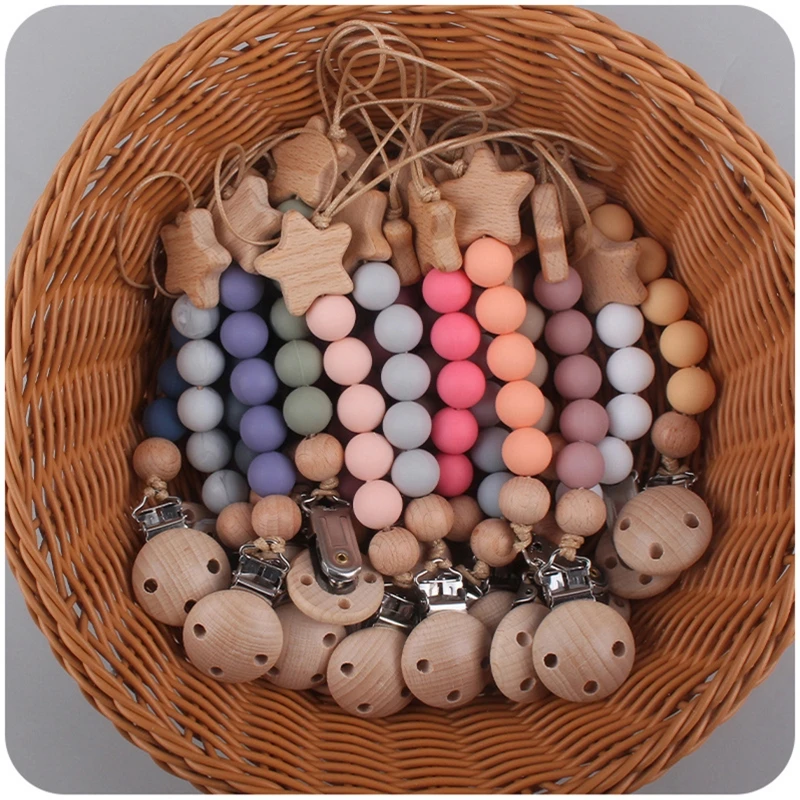 

Зажимы для сосок, держатели для сосок для маленьких девочек, силиконовый зажим с бусинами для прорезывания зубов, цепочки для