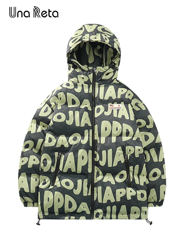 Una Reta Hooded Parka Winter Men Clothing Streetwear Fashion Loose Couple Coat Hip Hop Letter Printing Men's Jacket Coat