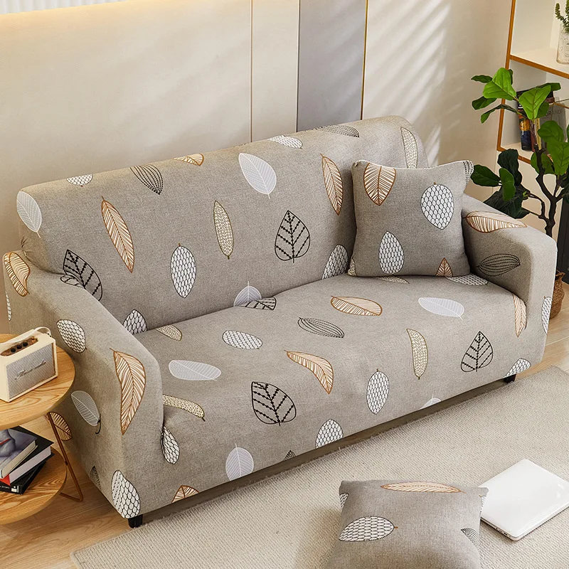 

Modern Beautiful Leaves All-inclusive L Shaped Sofa Cover Elastic Slipcover Sectional Protector Couch Cover for Home Living Room