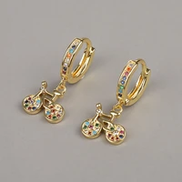 2022 new womens jewelry copper inlaid zircon bicycle fashion earrings hip hop personality accessories party gifts