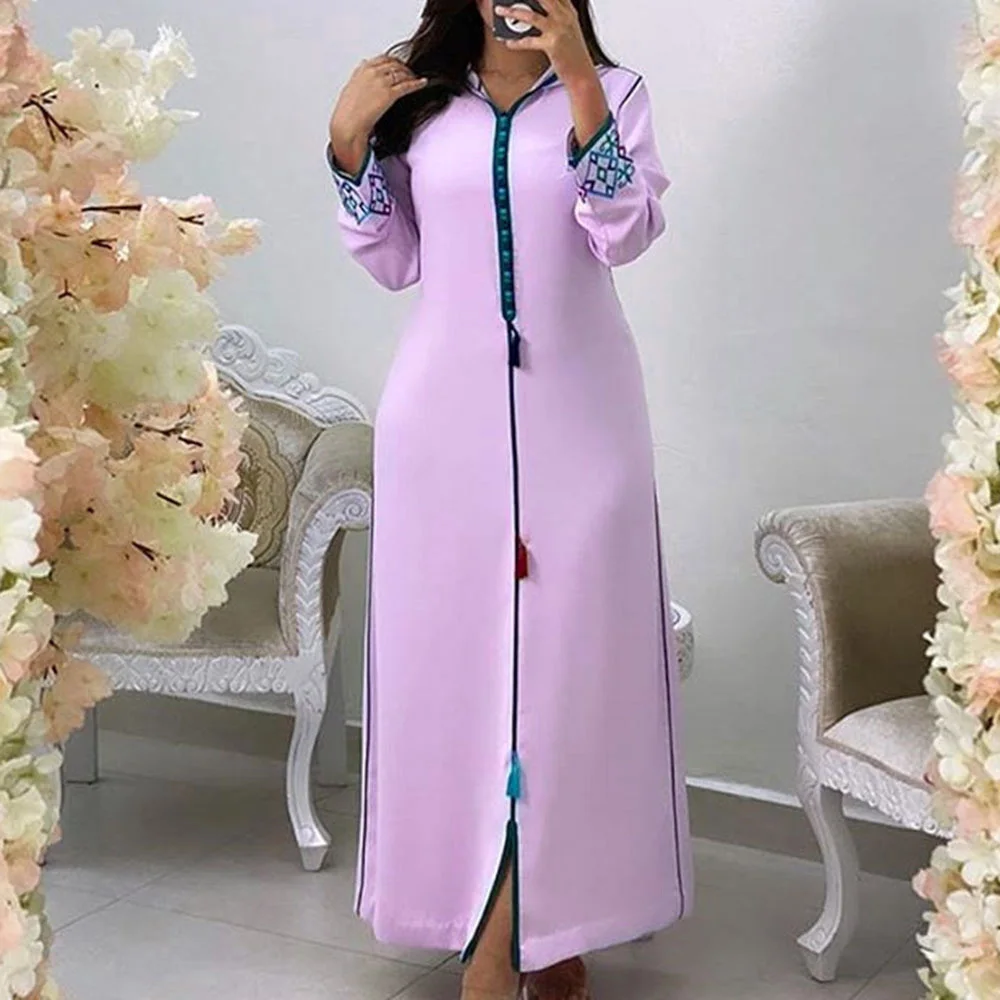 

2022 Ramadan Kaftan Female Women Dress African Hooded Collar Maxi Vintage Long Dress Casual Loose Femme Vestiods Jellaba Riched