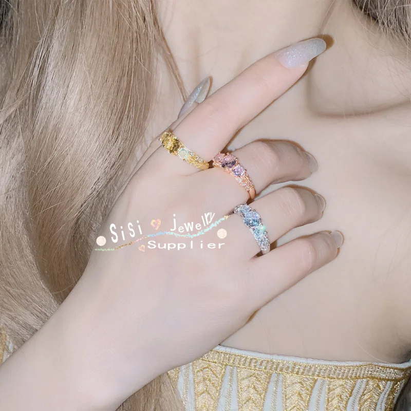 Модное регулируемое кольцо в стиле хип-хоп минималистическом с фианитом класса