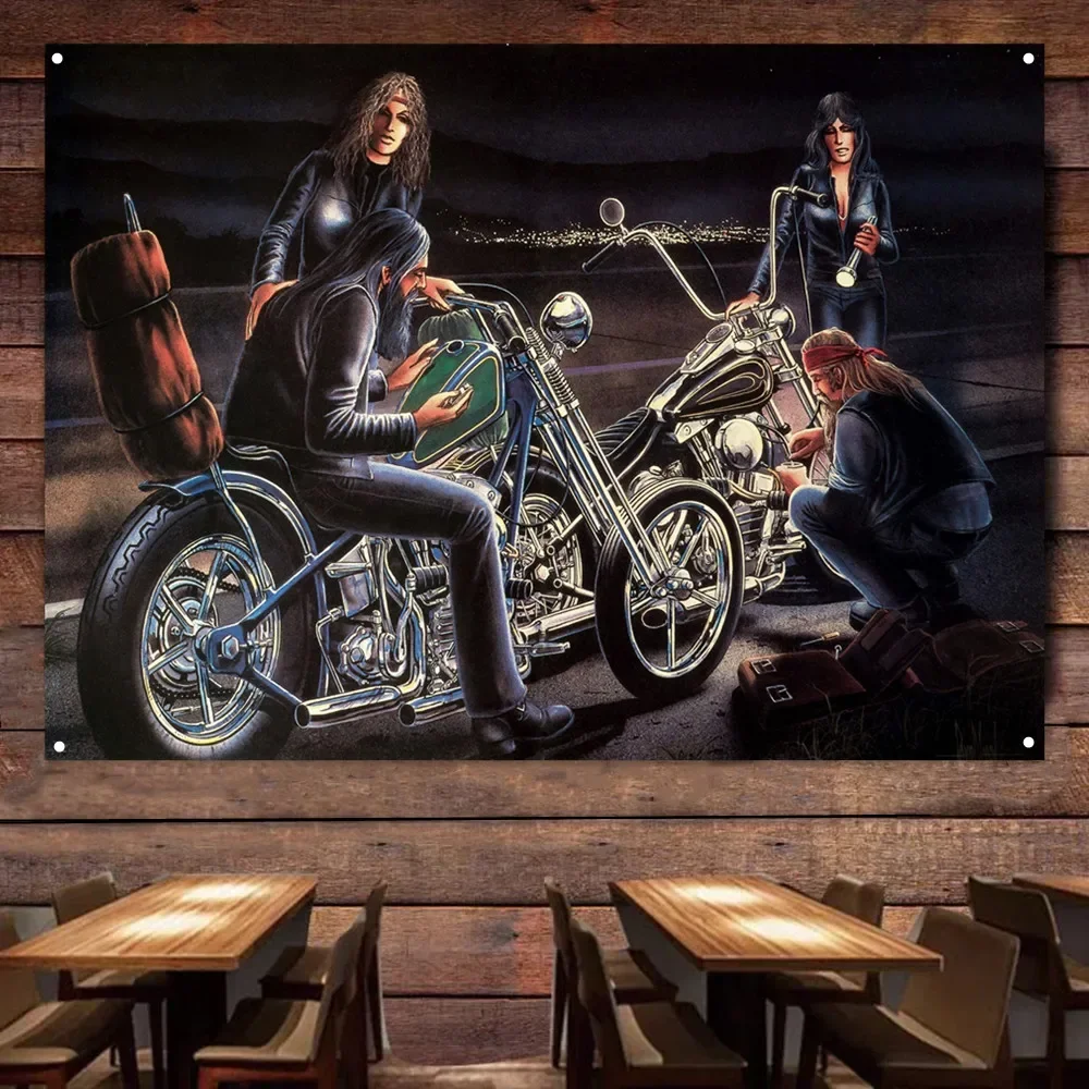 Темные дороги ремонт мотоциклетный флаг гобелен баннер мотоциклист декор плакат