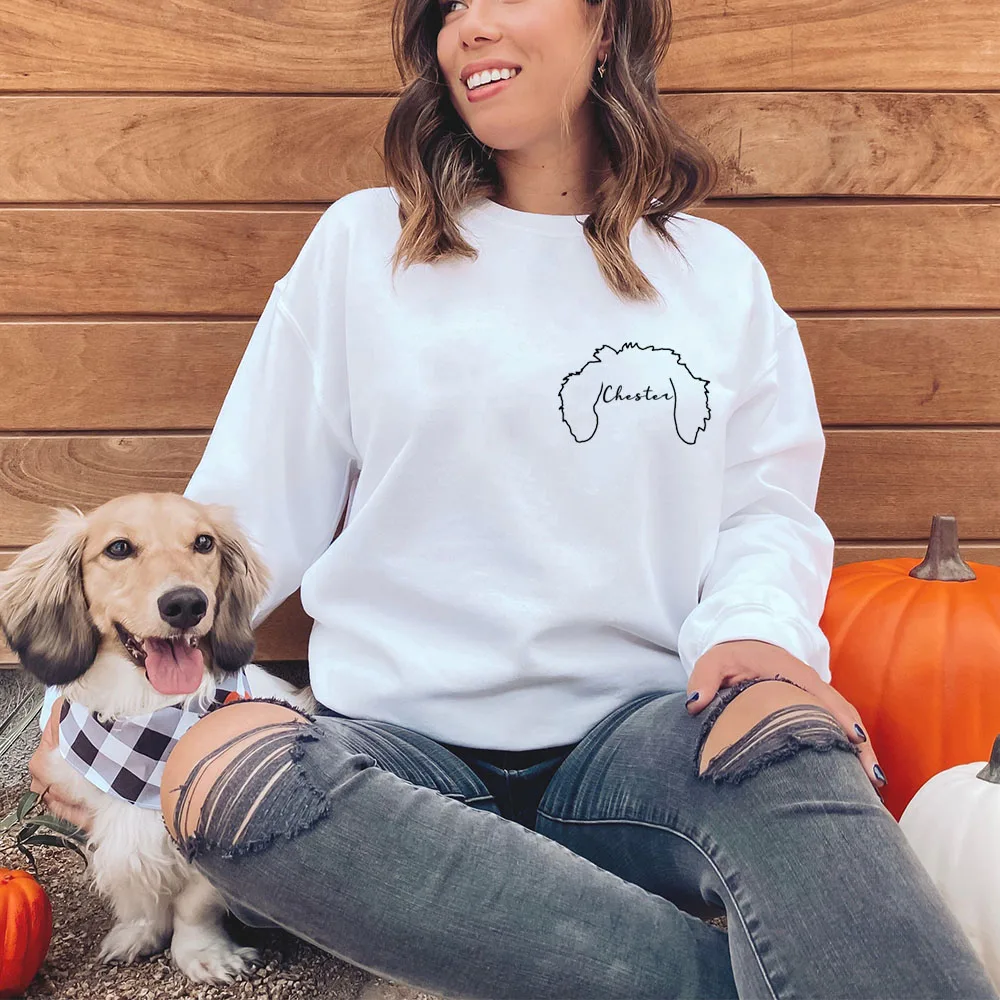 Custom Dog Ears Sweatshirt Dog Mom Hoodie Dog Pet Lover Gift Idea Personalized Dog Name Sweatshirts New Dog Owner Sweater