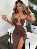 sexy strapless bodycon dress night club party outfits women halter tied summer clothing cut out ruched maxi dress 2022