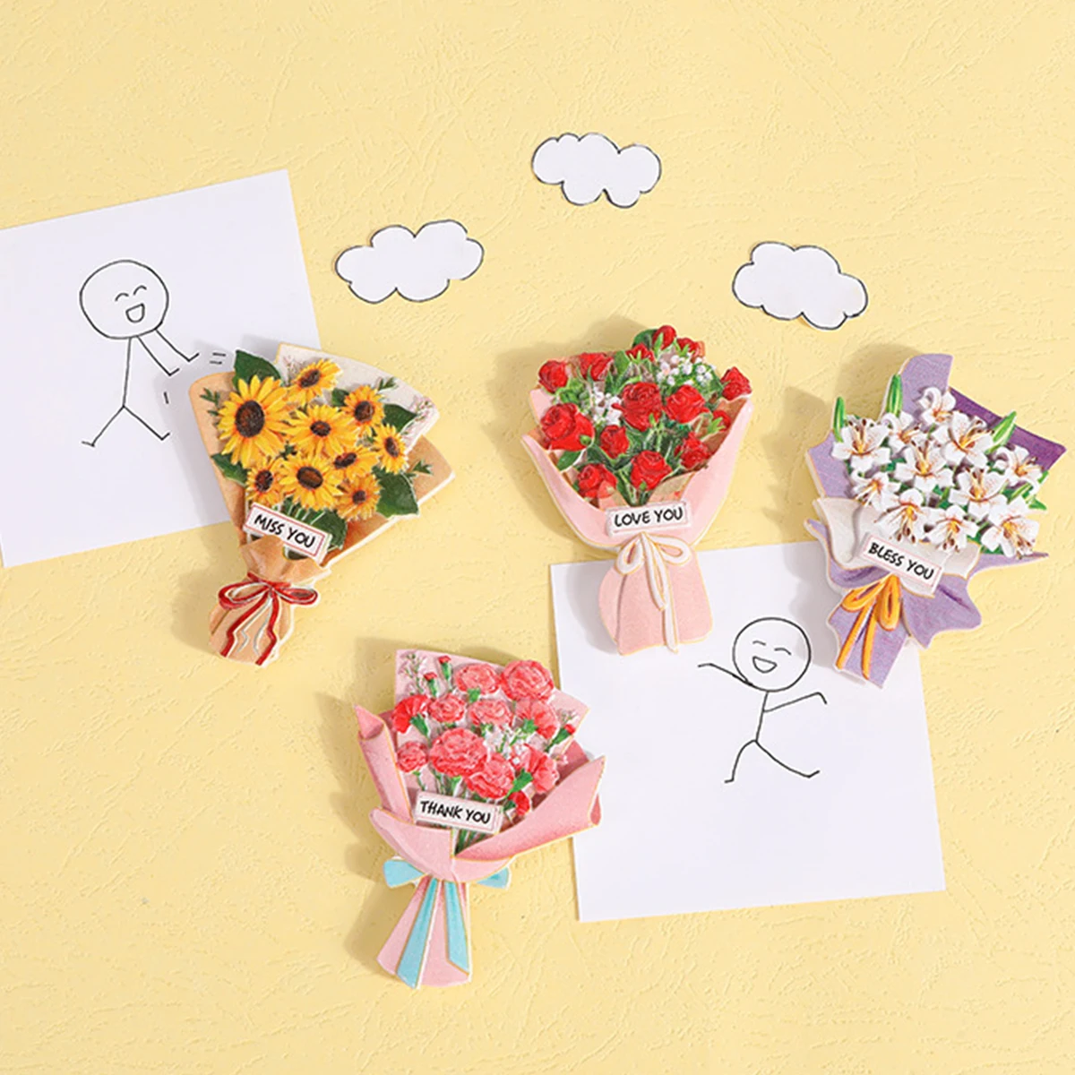 

4Pcs Flower Fridge Magnets Vivid Bouquet Magnet Refrigerator Stickers Resin Simulation Bouquet Refrigerator Magnets Cute