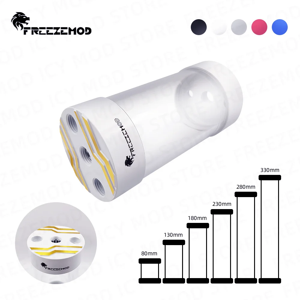 Акриловый резервуар для воды FREEZEMOD od 60 мм, 80-330 мм, двойной металлический корпус, жидкое охлаждение, встроенный барботер, модель YSX-PMD