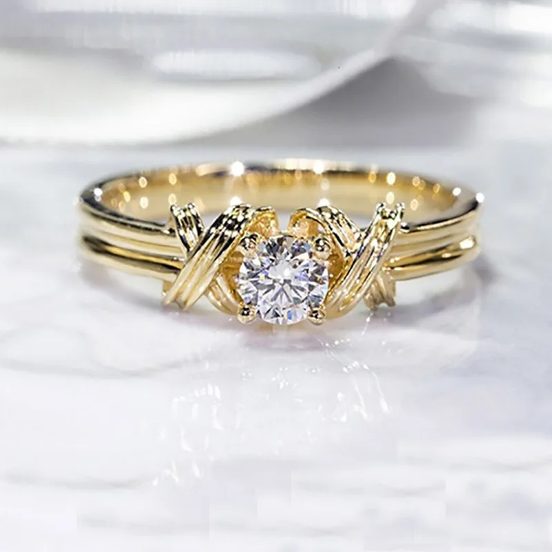 

New European and American white gold zircon ring interwoven pattern dotted diamond jewelry