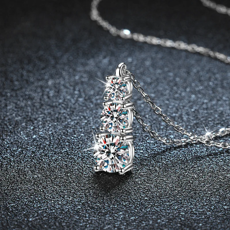 Ожерелье с подвеской из муассанита 1 8 карата и 3 камня D для женщин стерлинговое