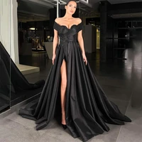vinca sunny arabia black evening dresses 2023 off shoulder side slit beadings prom dress satin dubai solid celebrity party gowns