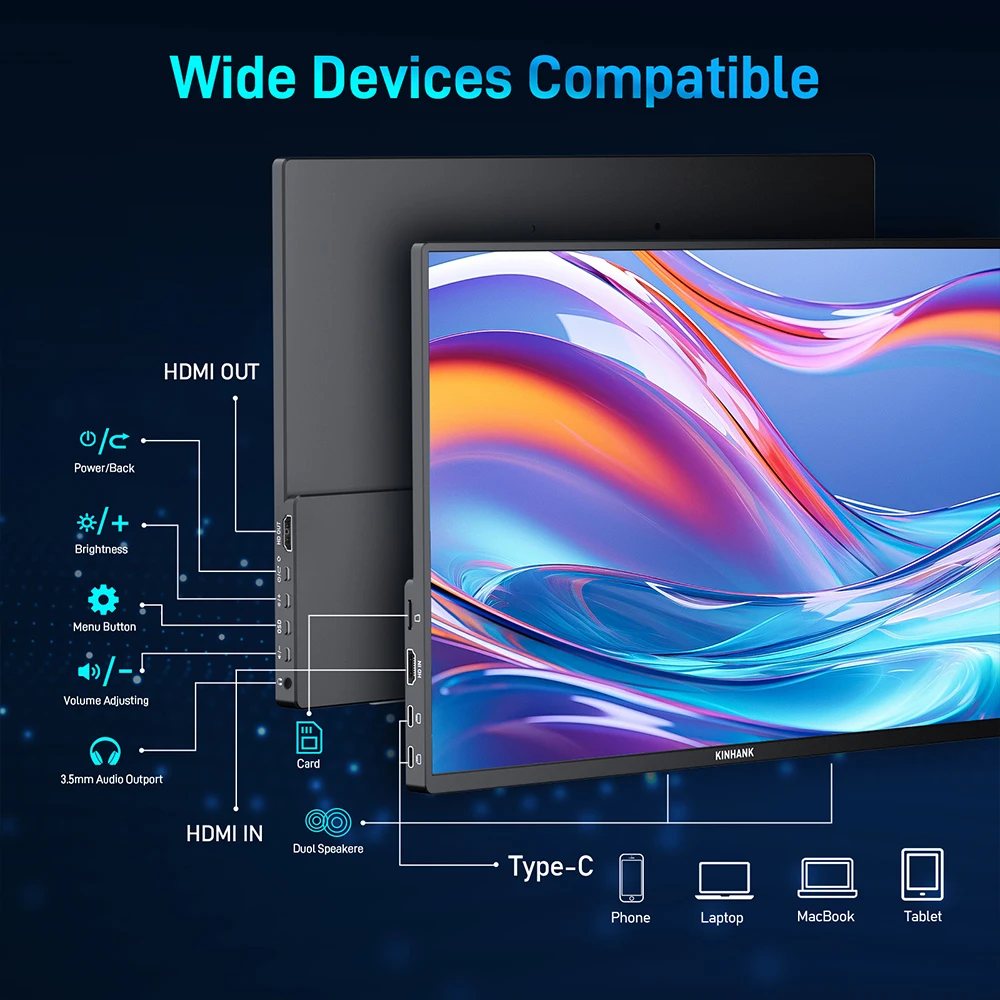 16-дюймовый интеллектуальный портативный монитор KINHANK с HDR10 2 5K 144 Гц Android 12 0 система