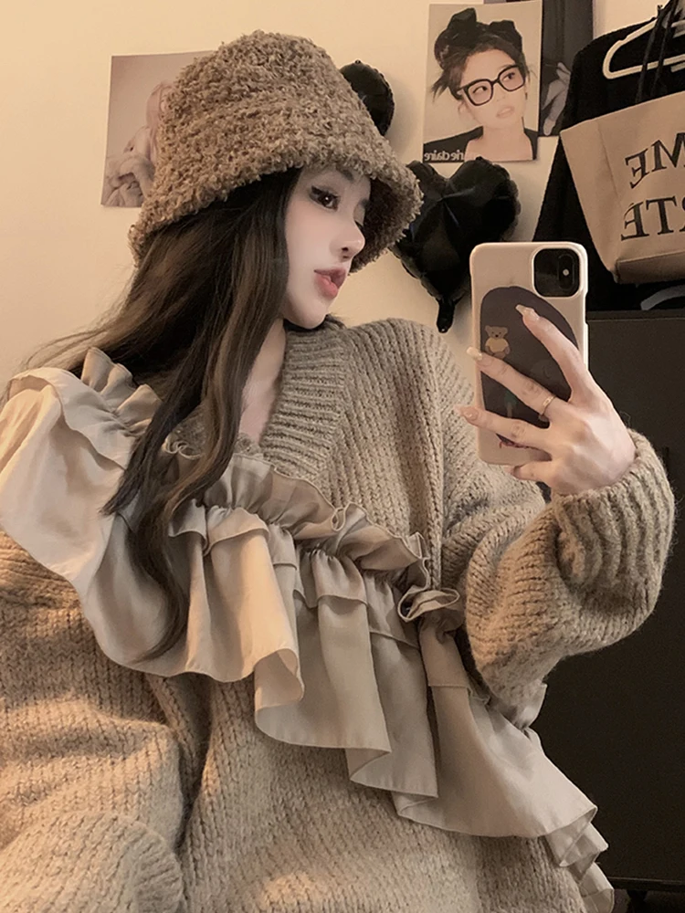 

2022 Autumn Winter Long Sleeve New Women's sweater gentle Lazy wind fashionalace knit loose pullover sweater temperament wild