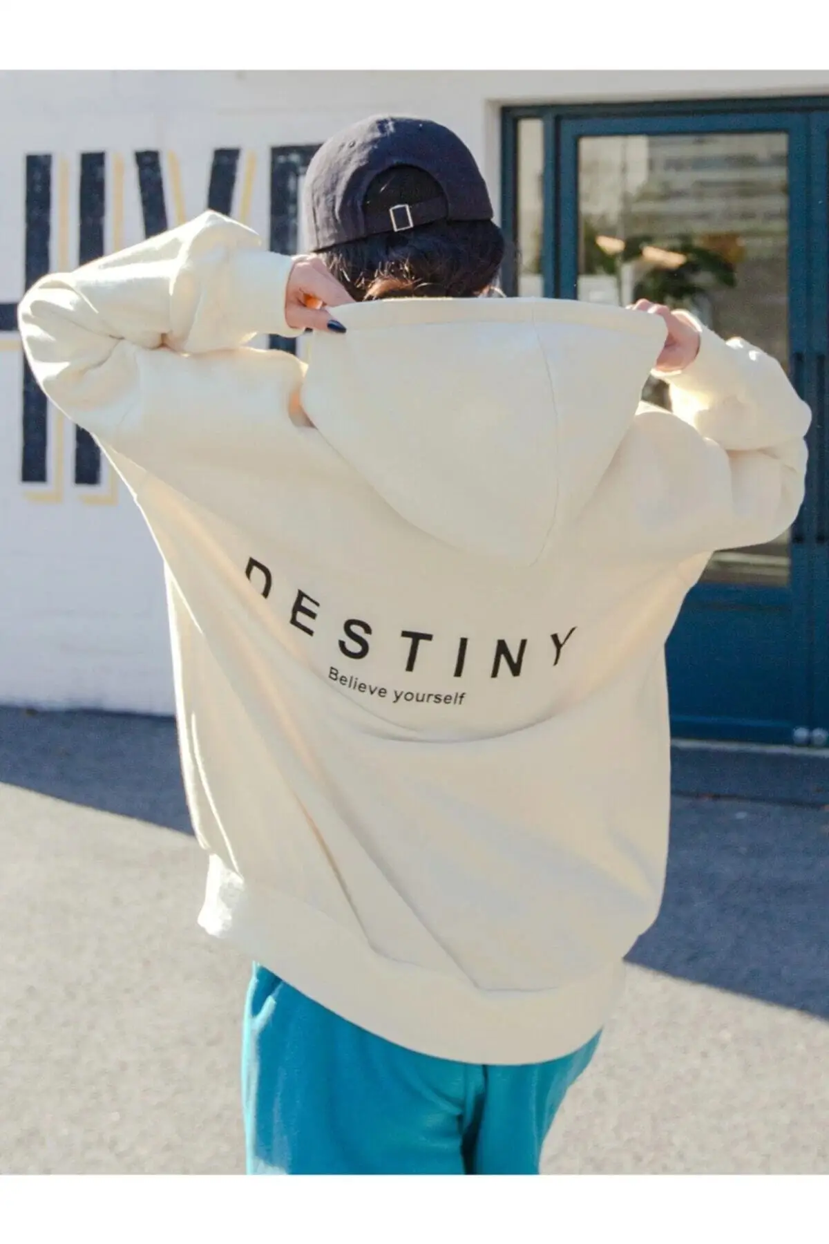 

Destiny Design Printed Sweatshirt White Black Gray Hooded Oversize Daily Thick Baggy Wide Street Style Korean Style Hoodie
