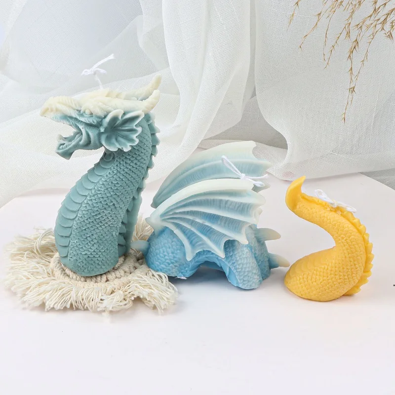 

DIY Silicone Candles Molds Dragon Head Tail Wings Resin Model Mousse Cake Candy Moulds Aroma Plaster 3D Home Decor Crafts Gifts