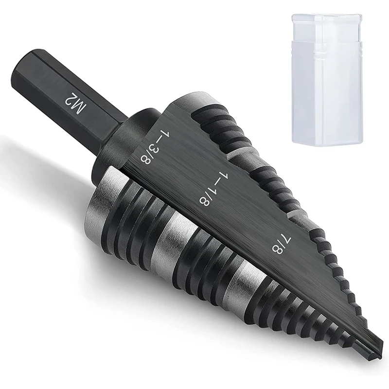 

Step Drill Bit For Metal, 3/8Inch Hex Shank 7/8 To 1-3/8Inch Cone Drill Bit Dual-Fluted Stepper Bit Stepped For Plastics