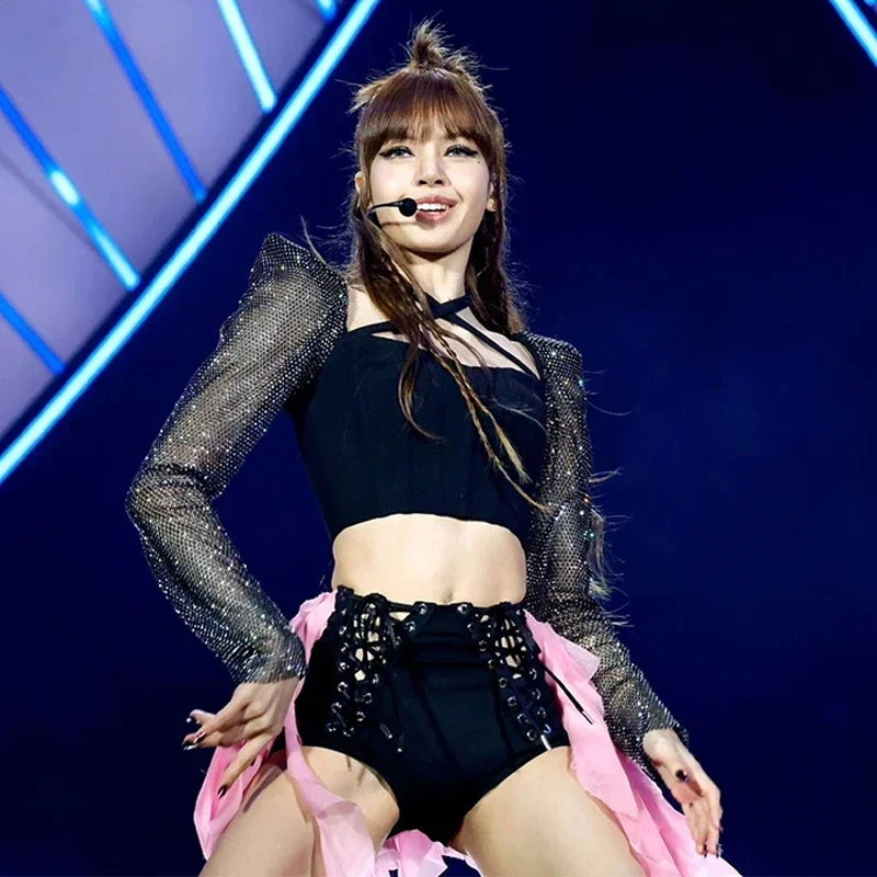 Новинка Женский сценический костюм Kpop в Корейском стиле певицы блестящие черные