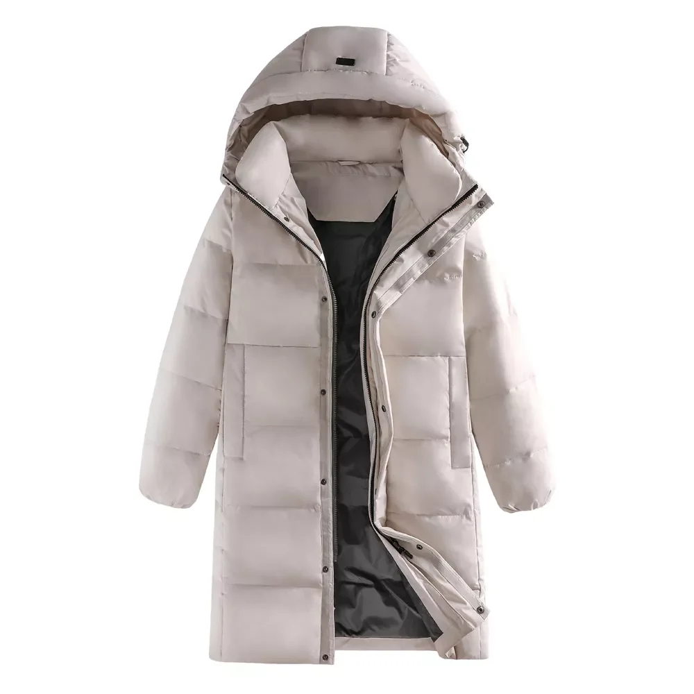 2022New Winter New Men's Long 90% White Duck Down Jacket Fashion Casual Thick and Warm Hooded Couple Coat Brand Beige Black