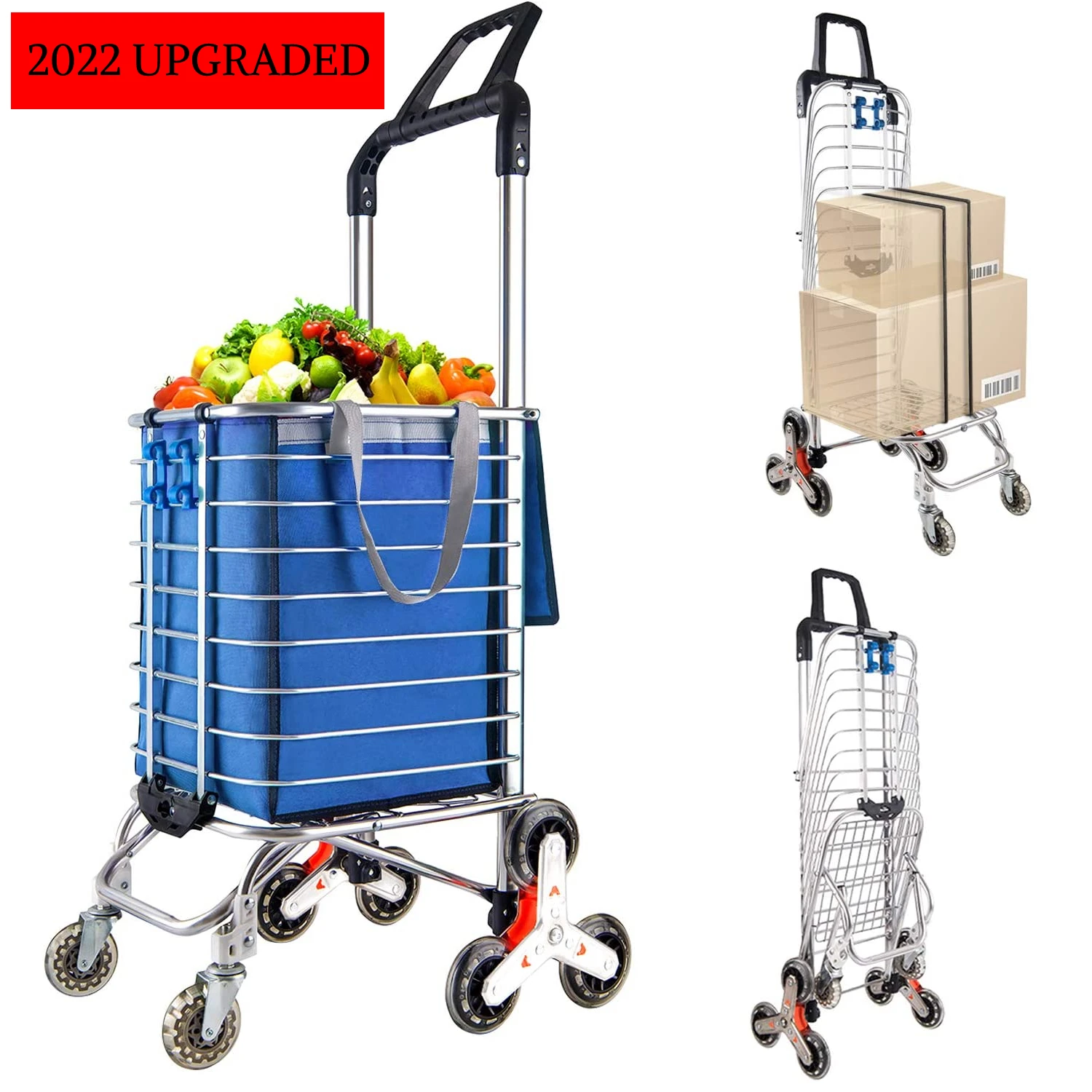

Foldable Shopping Cart Portable Grocery Cart Utility Lightweight Stair Climbing Shopping Carts with Rolling Swivel Wheel