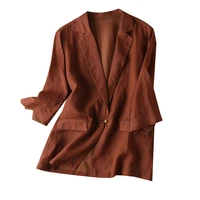 ramie tailored coat women blazer office business vintage solid button up collar springautumn single button jacket