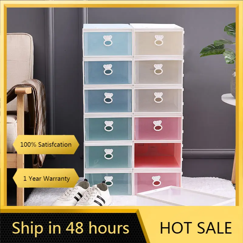 Drawer Type Shoe Box Plastic Transparent Storage Box Men's and Women's Shoes Household Simple Assembly Dormitory Shoe Cabinet