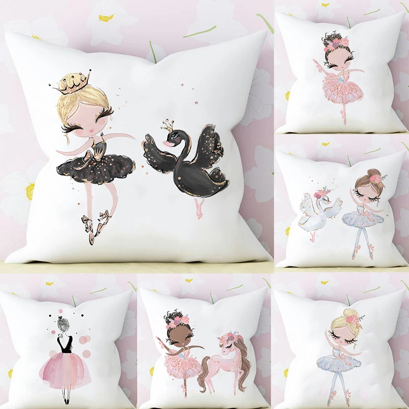 

Princess Ballerina Nursery Cushion Cover Pink Baby Girl Room Decor Nursery Decorative Cushion Pillowcase 45x45cm