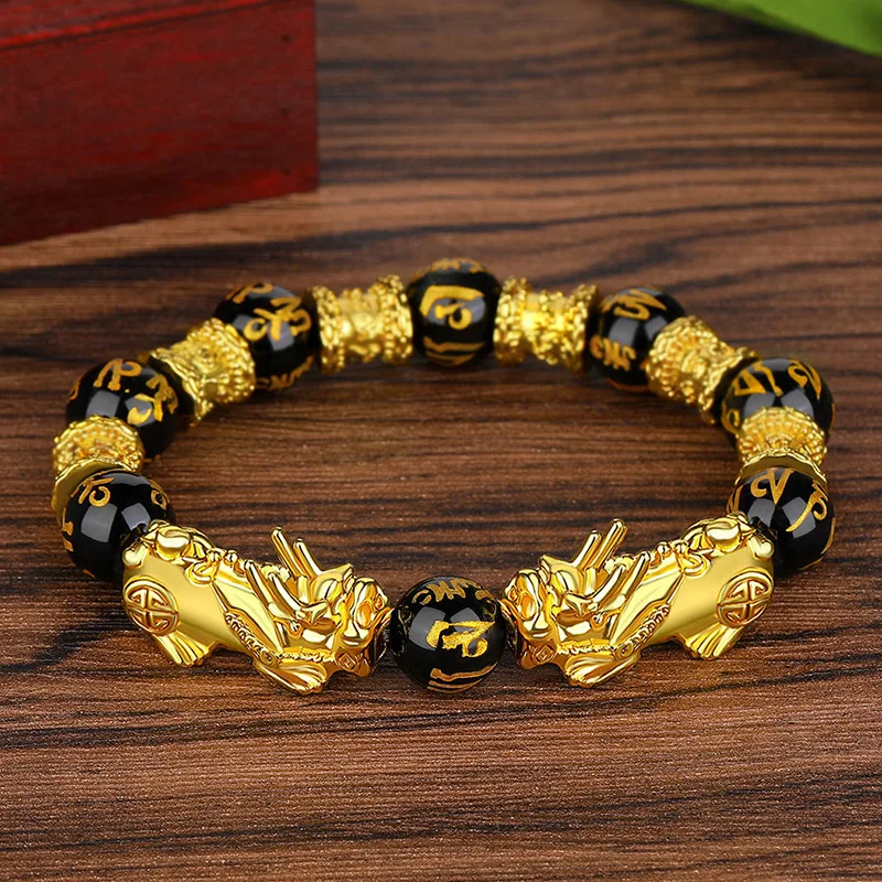 

1pcs Classic Feng Shui Obsidian Beaded Pixiu Unicorn Bracelet Men Women Unisex Wristband Amulet Fortune Good Luck Women Bracelet