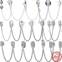 925 sterling silver paw print bones star moon heart pav%c3%a9 shiny safety chain fit original brand charm bracelet bead diy jewelry