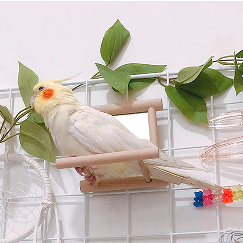 

1pc Pet Bird Mirror Wooden Play Toy With Perch For Parrot Budgies Parakeet Cockatiel Conure Finch Lovebird Cage for Calopsita