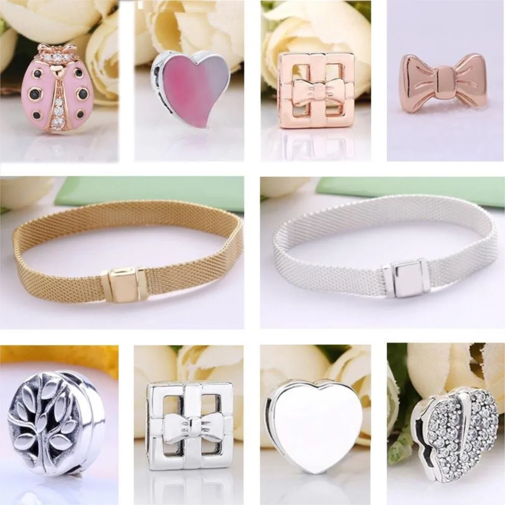 

Recommend 925 Sterling Silver Sparkling Flower Heart Shape Clip Charms Fit Original Europe Reflexion Bracelets Women Jewelry