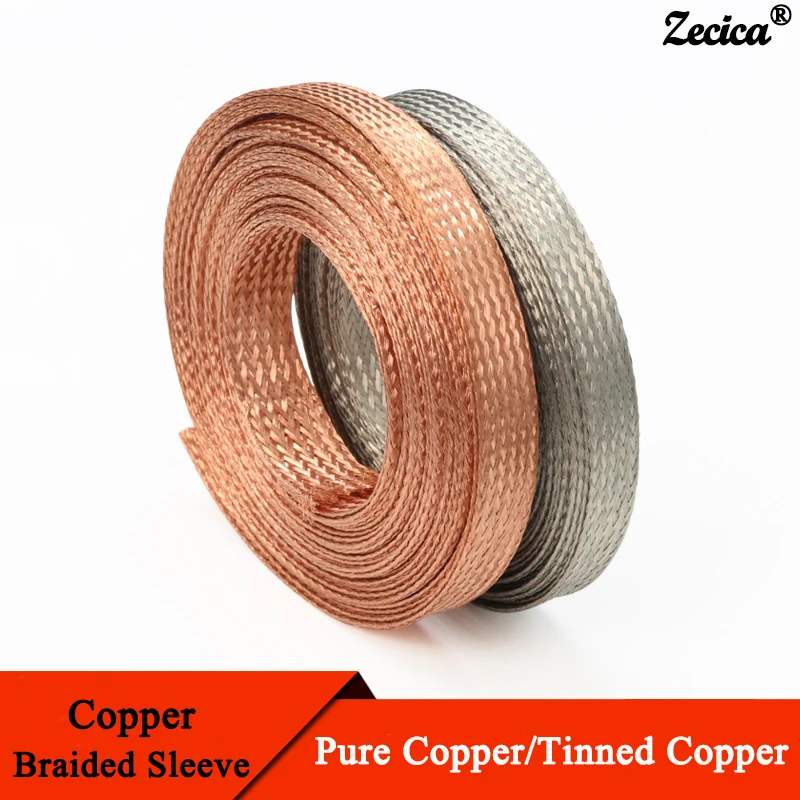 

1/2/5M Copper Braided Sleeve Tinned Plating width 2~28 mm Expandable Screening Signal Wire Cable Shielded Metal Sheath