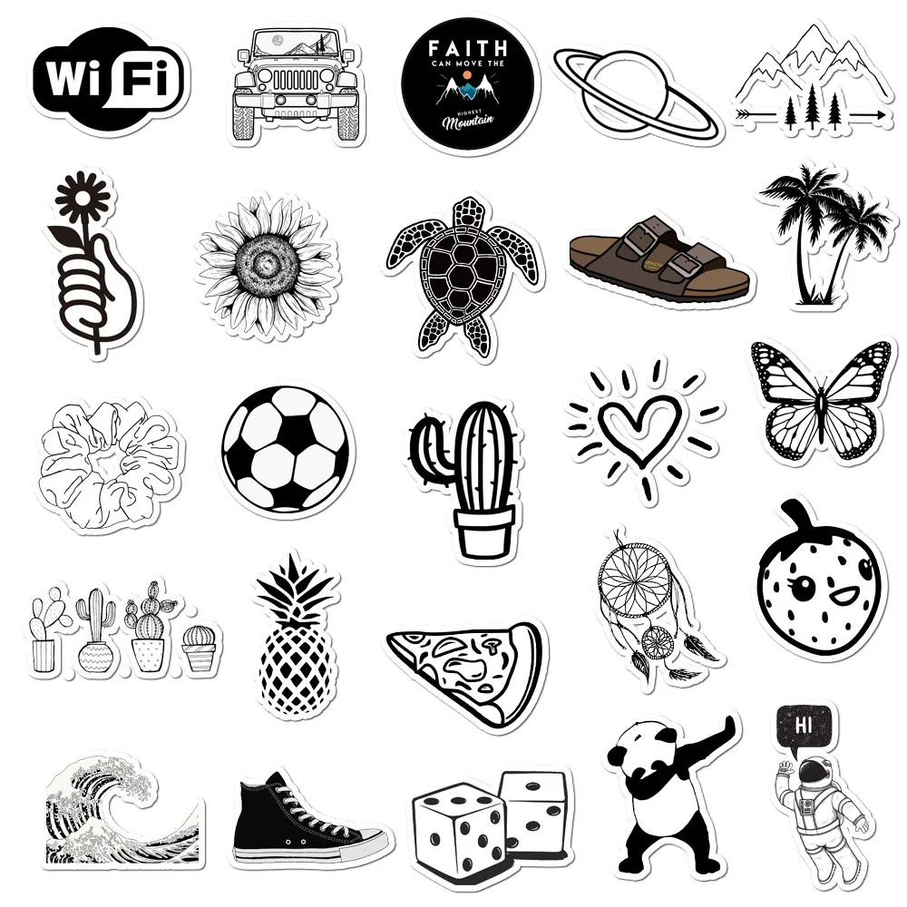 

50pcs kawaii black and white sticker Calendar Date Planner Stamps Scrapbooking amphibia Botany articles for daily use
