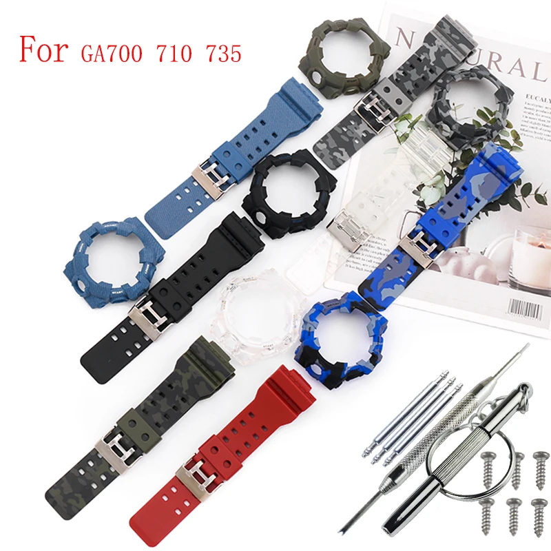 Camo Resin strap Watch case Set for Casio G-shock GA-700 GA-710 GA-735 Men's and women's strap Watch accessories