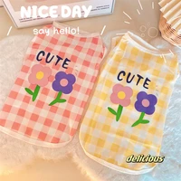 pink plaid cat flower vest summer breathable to prevent hair loss pet clothes than bear dog thin top