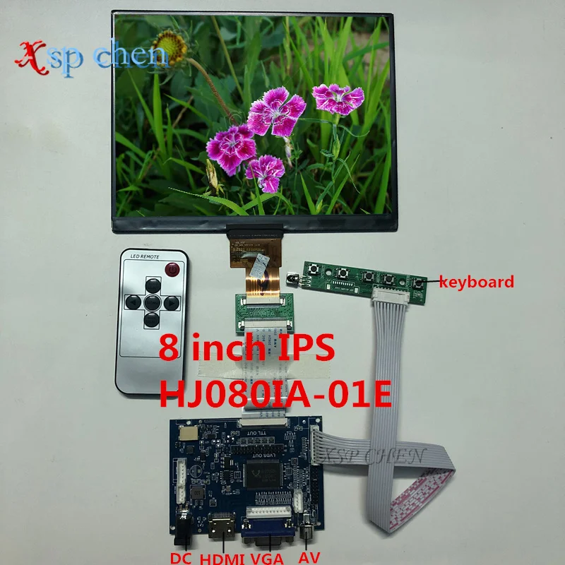 8 inch lcd screen HJ080IA-01E HE080IA-01D HE080IA-01F 1024*768 IPS hd LCD Display + HDMI/VGA/AV/USB Control Driver Board