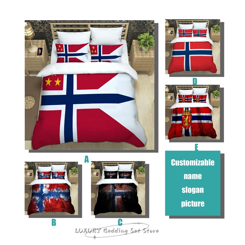 

2/3pc Duvet Cover Luxury Norwegian Flag Fashion Print Kids and Adults Bedding Set Single Double Queen Bedroom Decor Microfiber