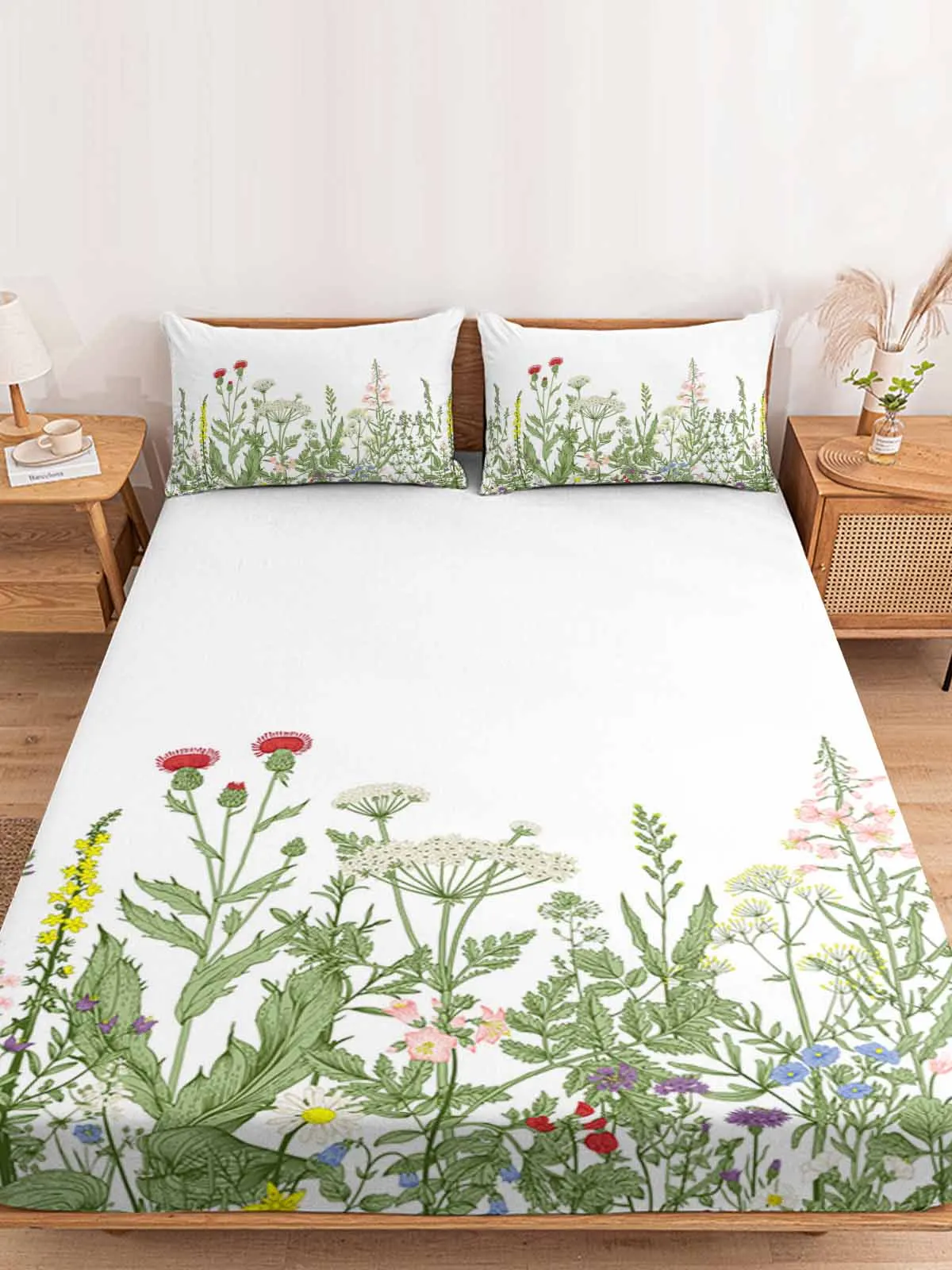 Чехол для матраса с изображением растений винтажная белая простыня резинкой 4