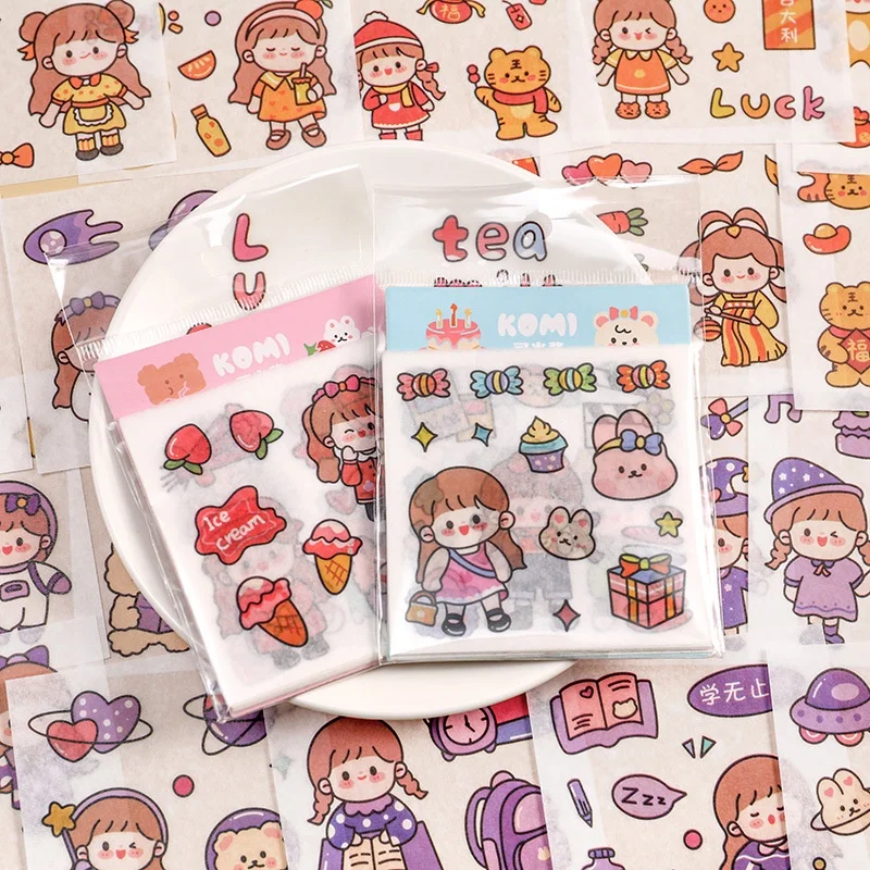 

12 sheet Cute Cartoon Animals Girl Sticker Washi Diary Scrapbook Hand Ledger DIY Decorative Small Pattern Stationery Stickers