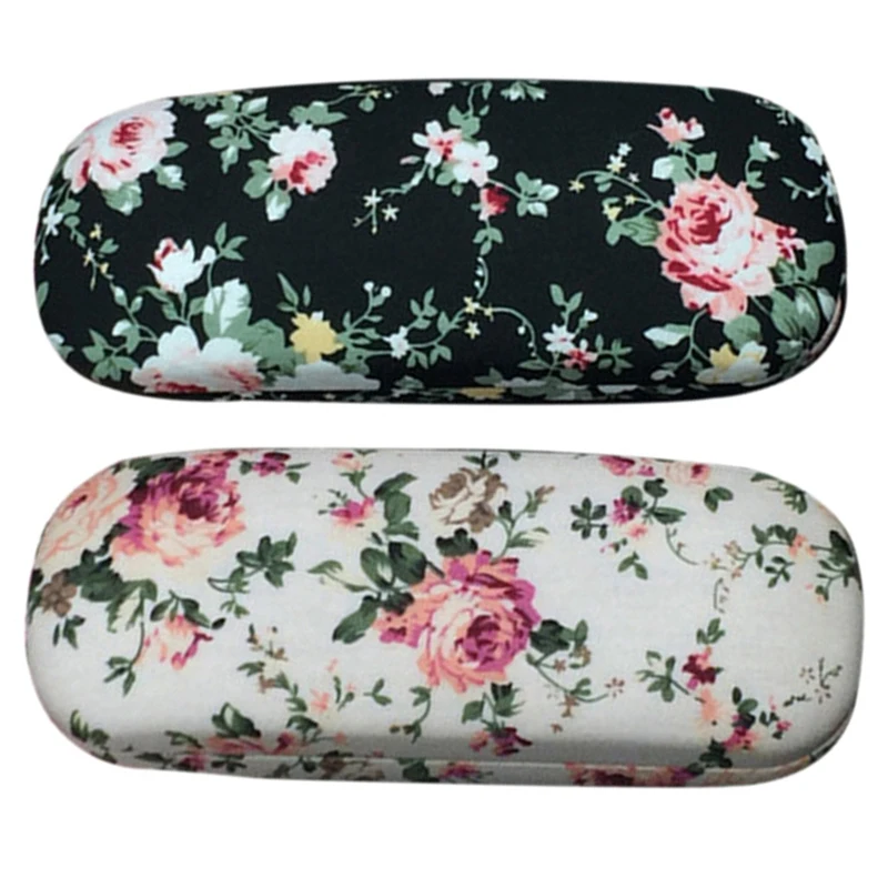 

2 Pcs New Eyeglasses Hard Case For Glasses Women Optical Cases Floral Print Eyewear Spectacles Box Holder Eyeglass Case (White &