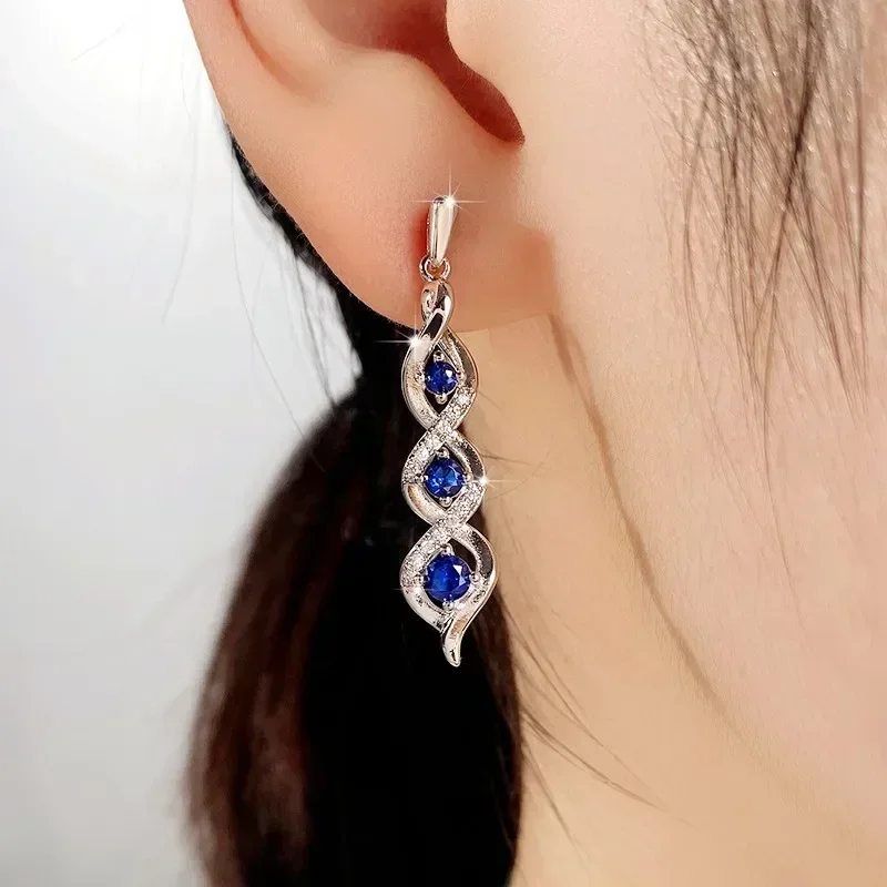 Серьги Yabao с синим сверкающим цирконом — модный темпераментный ювелирный аксессуар средней длины (art.: 3920d32af47de) - 3920d32af47de