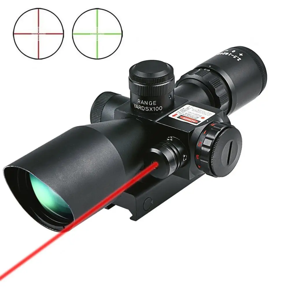 2.5-10X40 Tactical Optical Sight Red Green Illuminated With Red Laser Air Gun Spotting Scope For Rifle Hunting