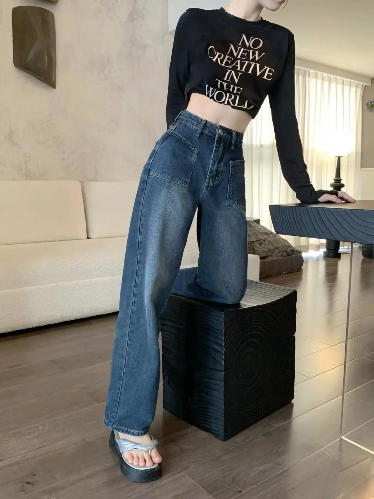 

Vintage Blue Women'S Jeans Y2k Gradient Wide Leg Jeans For Women High Waist Women'S Pants Streetwear Straight Jeans Loose